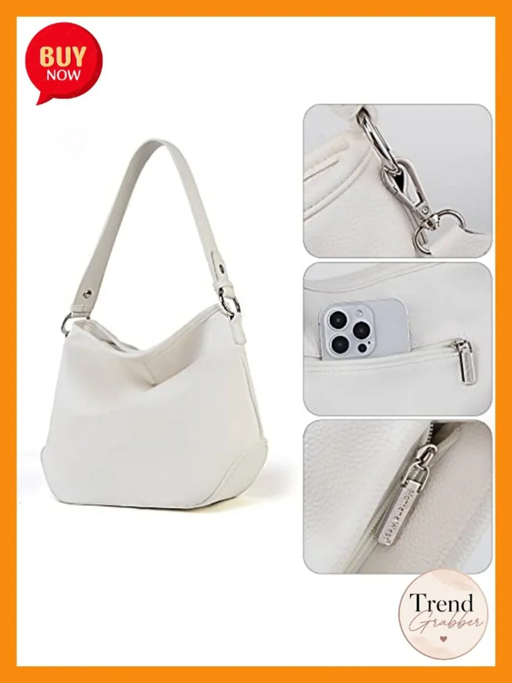 Medium Vegan Leather Hobo Shoulder Bag Crossbody Detachable Strap